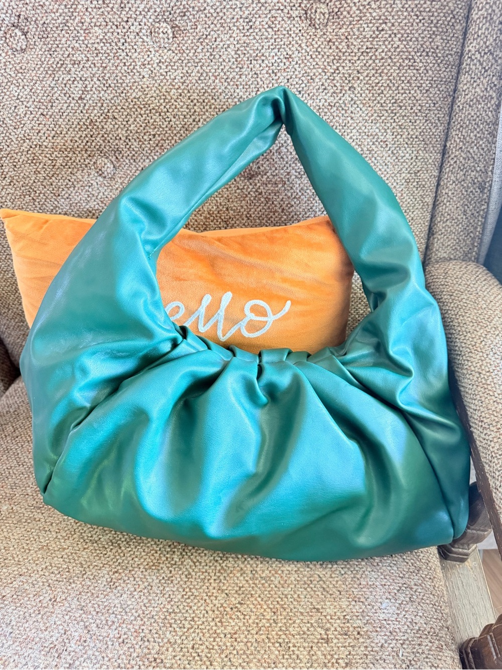 Teal Gathered Shoulder Hobo Bag